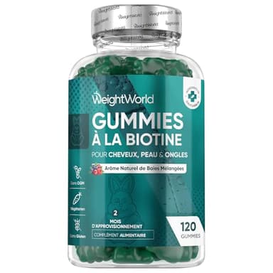 Biotine Gummies Enrichie en Vitamine A, C, B6, B12, Acide Folique, Sélénium - 120 Gommes Végétariennes au Goût de Baies Mélanges, Selon l'EFSA, la Biotine Contribue au Maintien d'une Peau Normale