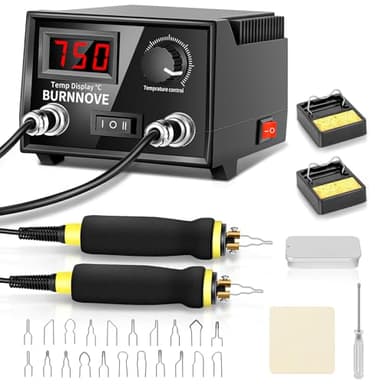 BURNNOVE Double Stylo Kit Pyrogravure Bois 100W 100 à 750°C Machine à Pyrogravure Professionnel 21 Pointes Ensemble Outil de Fer à Souder Température Réglable pour Cuir Gravure Art Artisanat