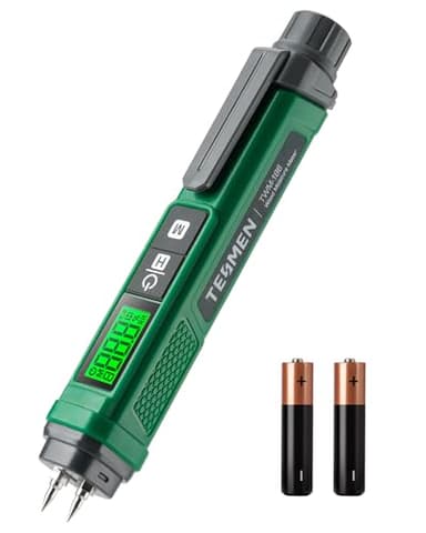 TESMEN TWM-186 Humidimètre Portable, Humidimètre à Broche à 2 Modes, 7 Échelles d'Étalonnage pour Bois, Bois de Chauffage et de Construction, Briques, Planchers, Murs - Vert