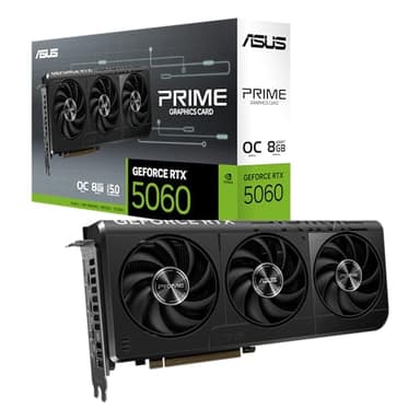 ASUS Prime RTX5060 OC, PCIe5, 8GB DDR7, HDMI, 3 DP, 2595MHz Clock, Overclocked, Compact SFF-Ready