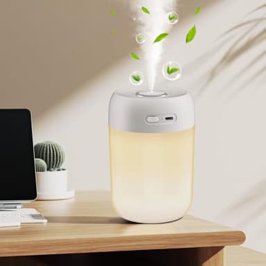 Kissleaf mini humidificateur d'air Chambre 650 ml pour chambre à coucher, chambre d'enfant, plantes, 15H lonue durée 28 dB silencieux humidificateur d'air bebe(lumière chaude)