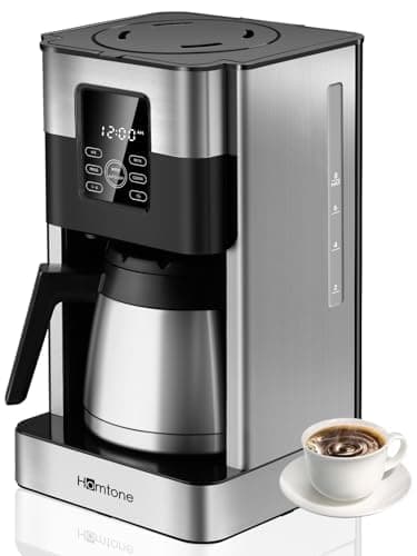 Homtone Machine à Café Programmable 1000W, 8 Tasses avec Minuterie, Carafe Thermique en Acier Inoxydable, Arrêt Automatique, Système Anti-Goutte, Filtre Permanent, Sans BPA