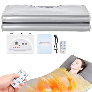 Aomdom Couverture Sauna Infrarouge, 2 Zones Far Infrared Sauna Blanket Professionnel, Portatif Couverture Thermique de Thérapie Infrarouge Lointain Home Spa pour Détox, Fitness, Beauté, Argent