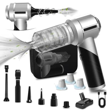 Lambluefly 4-en-1 Aspirateur Voiture Puissant sans Fil, 21KPA Mini Aspirateur a Main sans Fil avec Moteur Brushless, 3 Niveaux Réglables, Pliable, pour Souffleur Air Comprimé Nettoyage PC & Bureau