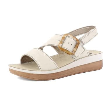 inblu Femme Sandalias de Mujer Hebilla Y Cierre Ajustable Con Velcro, Plantilla de Piel Auténtica Y Suela Bicolor, Tallas 35 A 41 Sandale, Glace, 38 EU