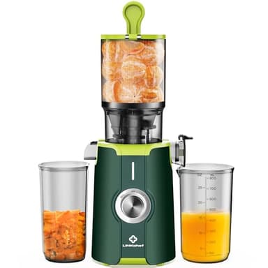 Sans Préparation Extracteur de Jus Vertical, Nettoyage Rapide Extracteur de Jus Lent, 115mm Machine a Jus de Fruit Extracteur Entiers, Facile à installer, LINKChef 1.2L, 200w, Vert