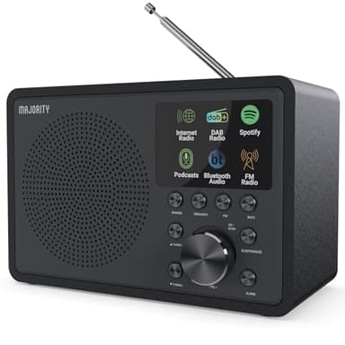 Radio Internet avec Bluetooth | Radio Dab Plus avec FM | Radio numérique avec Spotify Connect, Multi-Alarme et Haut-parleurs DSP | Télécommande de l'application Frontier Oktiv | MAJORITY Touro