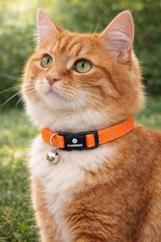 Collier Chat - Elza Orange 20–34 cm – Nylon élastique réfléchissant avec Clochette
