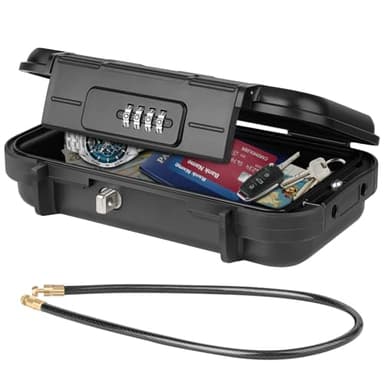 WACCET Coffre-fort Portable Sécurisé Mini Coffre Fort de Voyage Étanche Antivol avec Câble Métallique Amovible pour La Maison, Bureau, Hôtel, Voyages, etc.(Noir)