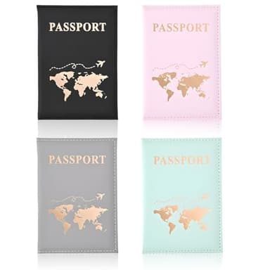 Fysaran Pochette pour passeport - Lot de 4 - Housse en PU - Protection RFID - Porte-passeport - Porte-cartes de crédit, carte d'identité, documents de voyage - Organisateur de voyage pour documents