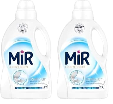 Mir - Lessive Liquide - Lessive White - Main & Machine - Raviveur - Formule Unique 3en1 - Blancs - Fibres - Fraîcheur - Nettoie avec Soin - Anti-Bouloche - Pour tous les Textiles Blancs - 27 Lavages
