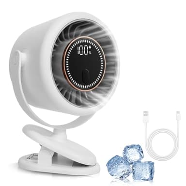 Mini USB Ventilateur Pince Portable, 6 niveaux de vitesse, Affichage LED, 4000mAh Silencieux, rotation à 360 degrés,Rechargeable Table Fan for Bureau,pour bureau,voyage en plein air,camping, poussette