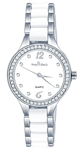 MICGIGI Montre à Quartz pour Femme Céramique Blanche Ronde Montre analogique avec Cadran décontracté,Bracelet en Alliage d'acier Inoxydable