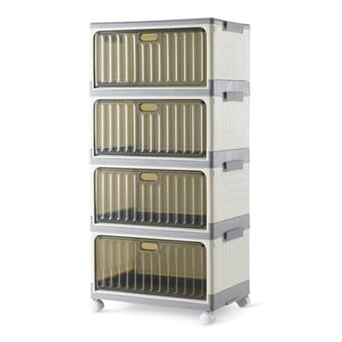 Amazon Basics Bacs de Rangement Empilables à 4 Niveaux avec Roulettes, 21,7L par Niveau, Conteneurs Pliables avec Couvercles, 82.6 x 39.1 x 27.2 cm, Gris/Beige