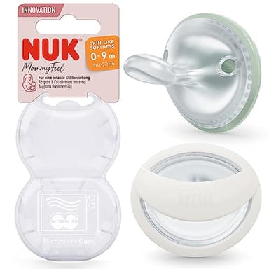 NUK MommyFeel Sucette pour bébé | 0-9 mois | Sucettes compatibles avec l'allaitement | Silicone sans BPA | Menthe et blanc cassé | Lot de 2
