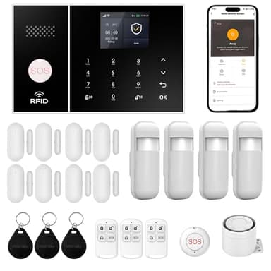 XUK Système d’Alarme sans Fil 4G/WiFi,Alarme Sécurité Intelligente avec Capteurs Porte/Fenêtre,Compatible Alexa/Google Home,21 Alarme avec Sirène,8 Capteurs de Fenêtre et de Porte, 3 Télécommande