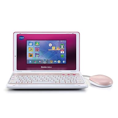 VTech - Genio Max, Mon Premier Vrai Ordi Rose Métal, Ordinateur Enfant avec Écran Couleur 7 Pouces, Souris, 60 Activités et Jeux Éducatifs, Cadeau Enfant de 5 Ans à 12 Ans - Contenu en Français