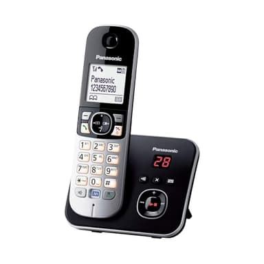 Panasonic KX-TG6821FRB DECT Téléphone Sans Fil avec Répondeur Numérique, Base et Combiné, Mains Libres, Identification de l'Appelant, Blocage des Appels Indésirables, Écran LCD, Noir