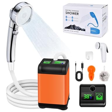 JONRRYIN Kit Douche de Camping, Camping Douche Portable, 6000mAh Pompe de Douche Électrique Rechargeable avec Intelligent de Température et Pression d'eau Réglable pour Extérieure, Randonnée
