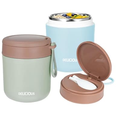 FuxFuis 2 PCS Boîte Alimentaire Isotherme, 430ml Récipient Isotherme pour repas Récipients de Conservation avec Cuillère Thermos Alimentaire Chaud en Acier Inoxydable pour Ecole, Bureau, Camping