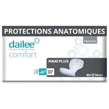 Dailee Comfort Maxi Plus - 120 Protections Anatomiques Absorbantes pour Incontinence Homme et Femmes - Couches Adultes Rectangulaire, Absorbante Incontinence 9 Gouttes - Confortables et Délicates