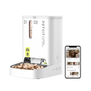 PETKIT Distributeur Automatique de Croquettes pour Chat avec Caméra HD 1080P, Vision Nocturne Intelligente, Wi-FI 2.4G, Double Trémie 5L, Contrôle Via App, Bol INOX, Jusqu'à 10 Repas/Jour