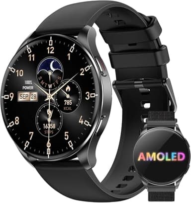 IOWODO Montre Connectée Homme Femme 2025, (Ronde AMOLED 1,43 ") | Appels Bluetooth + Batterie 380 mAh (7 Jours) | Étanchéité IP68 | 100+ Modes Sportifs | 24/7 Pulsations + SpO2 + Analyse du Sommeil