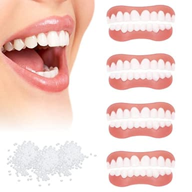 4 Paires Prothèse Dentaire Cosmétique Sourire Prothèses Dentaires, Scettar Instantanées Dents de Placage, Dentier Provisoire, Blanchiment Fausses Dents,Facettes Dentaires,Haut Bas Prothèses Dentaires
