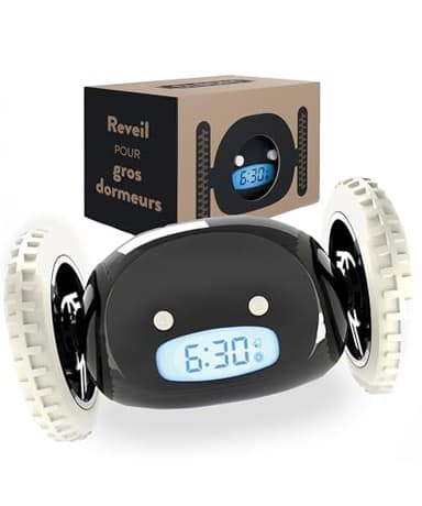 CLOCKY Réveil Matin Roulant Forte Sonnerie Reveil Puissant Gros Dormeurs pour Sourd Tres Bruyant Chambre Adulte Enfant Adolescent Reveil LED Roule Saute, Cadeau Amusant (Noir)