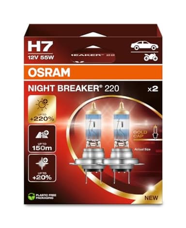 OSRAM NIGHT BREAKER 220, H7, 220% de luminosité en plus, lampe de phare halogène, 64210NB220-2HB, boîte pliante (2 lampes), white