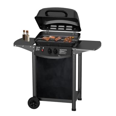 Topwish barbecue gaz, barbecues à gaz 2 brûleurs,plancha gaz exterieur,étagère rabattable en latéral, sur roulettes,6000W,106.44 * 55.6 * 103.85cm