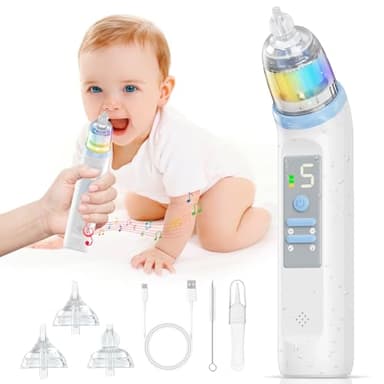 Mouche Bebe Electrique Aspirateur Nasal: IPX6 Rechargeable Aspirateur Nez Bebe avec 5 Niveaux d'aspiration et 3 Embouts Silicone Doux - Mouche Bébé avec Musique Et Lumière Apaisante pour Nouveau-nés