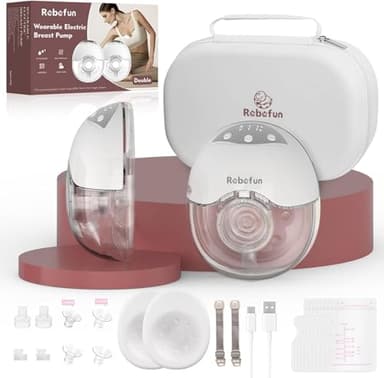 Robofun Tire Lait Electrique Main Libre, le Tire-Lait Silencieux avec 4 Modes et 12 Niveaux de Suction, Avec Couvercle Anti-Poussière, 2 Pièces Breast Pump avec 19/21/24mm Bride