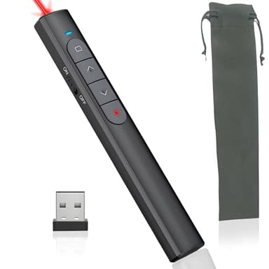 Pointeur Laser Powerpoint + Sac de Rangement - Télécommande Sans Fil à Longue Portée pour des Présentations en Douceur - Facile à Utiliser: Plug and Play - Telecommande Powerpoint Stylo Laser (Noir)