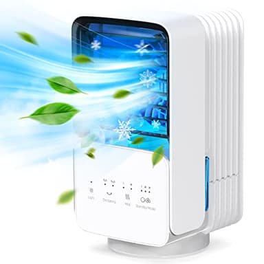 OMISOON Climatiseur Portable, Climatiseur Mobile Silencieux 4 en 1, 120° Oscillation, Refroidisseur d'air de 700 ml, 3 Vitesses, 2 Modes de Brumisation, Mini Climatiseur Adapté à la Coucher, Bureau