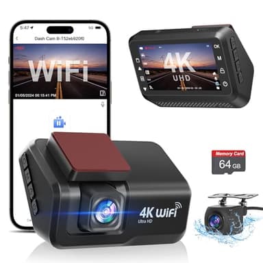 CHORTAU Dashcam Voiture Avant Arrière, 4K+1080P Camera Embarquée Voiture WiFi avec Application IPS 3" avec Carte 64Go Gratuite, Caméra de Voiture avec Vision Nocturne, Moniteur de stationnement, WDR