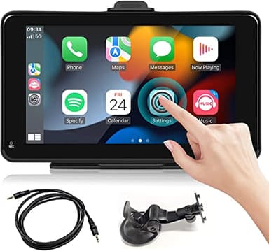 Radio Voiture Tactile 7" avec CarPlay, Android Auto, MirrorLink et Support Debout/Ventouse Bluetooth intégré, Compatible DC 7-32V, pour Camion, Caravane et Camping-Car