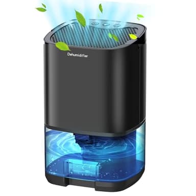 Powate Déshumidificateur 1000 ML,Déshumidificateur d'Air Electrique Silencieux Portable Compact Arrêt Automatique,Silencieux,Résistance à La Moisissure,Lumière7 LED Couleur,Chambre,Bain, Armoire,Noir