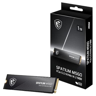 MSI SPATIUM M560 SSD 1TB - Disque SSD Interne 1 to PCIe 5.0 NVMe M.2, Lecture 10200 MB/s, Écriture 8400 MB/s, 3D NAND, Sécurité des Données Intégrée, Center - Garantie 5 Ans (600 TBW)