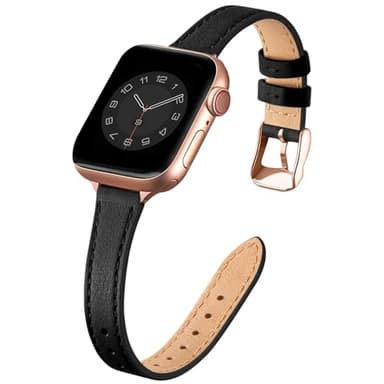 Bracelet Apple Watch Cuir Compatible avec le 42mm(Series 11/10) 41mm 40mm 38mm,Cuir Fin Véritable pour Femme Remplacement,Apple Watch Series 11/10/9/8/7/6/5/4/3/2/1/SE3/SE2(Noir&Or rose)