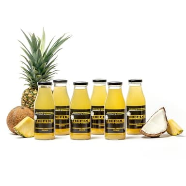 Boisson de Récupération REFIX – Eau de Mer et Eau de Coco, Faible en Calories, Bio, Sans Sucre Ajouté, Végétalienne, Électrolytes et Sels Minéraux Naturels - Coco Ananas - Pack de 6 Bouteilles.