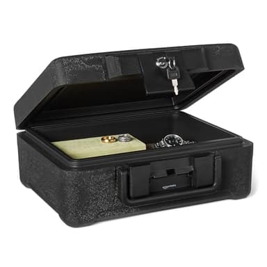 Amazon Basics Coffre-fort pour Documents Ignifuge et Étanche avec Serrure à Clé, Capacité 6,2L, Certifié UL 72 Classe 350, Noir