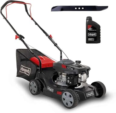 Scheppach Tondeuse à Gazon Thermique MP132-40 | 3,4 CV | Largeur de Coupe 40 cm | Réglage Hauteur de Coupe sur 3 Positions | Panier de ramassage de 35L (avec Lame de Rechange et Huile Moteur)
