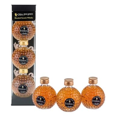 CLUBHOUSE - Coffret 3 Minis Balles de Golf O.S.A - Blended Whisky Écossais - 40% Alcool - Origine : Écosse - Notes fruitées & poivrées - A servir sur glace ou en cocktail - Coffret de 3x5 cl