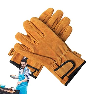 Gants pour poêle à Bois | cheminée | Gants d'isolation pour Barbecue résistants à la Chaleur pour Hommes en Peau V Artificielle épaissie résistant aux Hautes températures Rianpesn