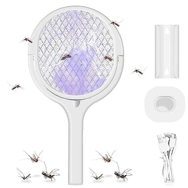 GiReich Tête Rotative Rechargeable Raquette Electrique Insectes, Raquette Moustique Electrique, Tapetteà Mouche Électrique, Lampe Anti Moustique, Anti Mouche, Attrape Mouche Tue Mouche