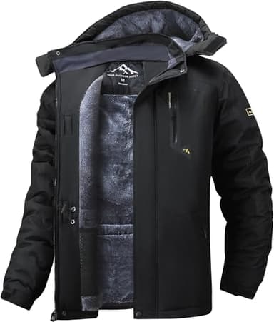 Tansozer Homme Veste de Ski d'Hiver Coupe-Vent et Imperméable Manteaux avec Capuche Amovible (Noir, L)