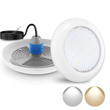 LyLmLe Projecteur Piscine Vissable avec Filetage 1" 1/2, 18W LED Eclairage Piscine Blanc Commutable 3000K & 6000K, Ø242mm, 12V AC Sous l'eau IP68 Étanchéité Lampe LED pour Piscines Béton
