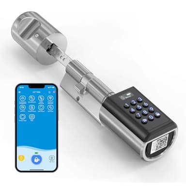 RUILON Serrure a code - IP65 Serrure connectee porte entree APP déverrouillage bluetooth, Installation facile Serrure intelligente, 40x30 Cylindre réglable pour une épaisseur de porte de 50-100 mm