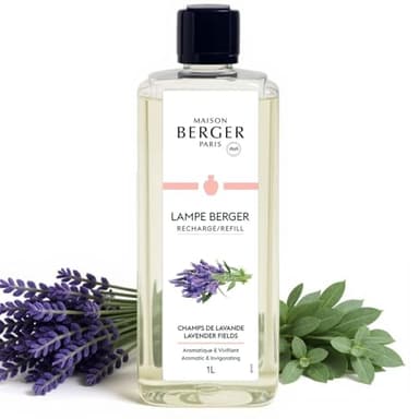 MAISON BERGER – Recharge Lampe Berger Champs de Lavande 1 Litre – Lavandin & Eucalyptus – Parfum aromatique Frais & apaisant – Neutralisation des odeurs – Fabriqué en France